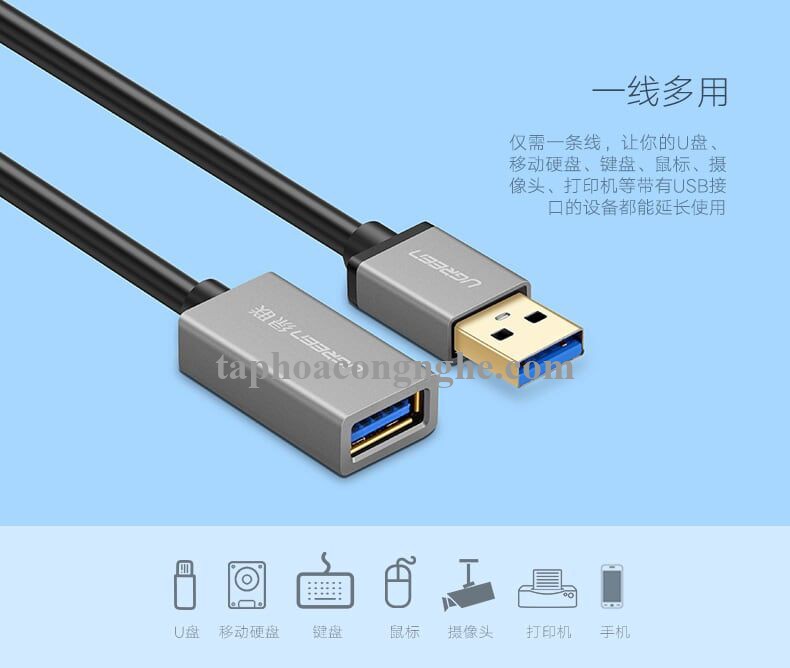 Ugreen 10494 0.5M màu Đen Cáp tín hiệu nối dài USB 3.0 dáng dây nhỏ cao cấp US115 30010494